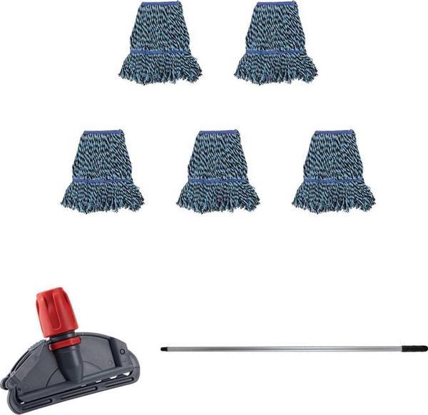 Cod-Ex Çift Kovalı Temizlik Arabası Seti Yedek Mop Takımı - 5 Adet 17 Cm. Dar Mop + Mop Tutucu + Sap - Image 1