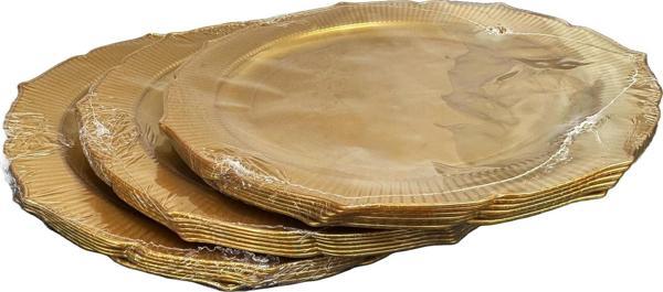 Omeyva Davet Parti Sunum Doğum Günü Altın Renkli Sert Plastik Mika Tabak - 22 Cm. -6 Adetlik 3 Paket - Image 1