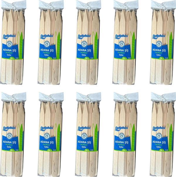 Dolphin Bambu Ahşap Adana Çöp Şiş - Boy : 24 Cm. / En : 2 Cm. - 25 Adetlik 10 Paket - Image 1