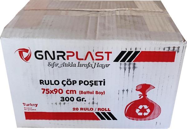 GNR Endüstriyel Battal Çöp Torbası Poşeti - 2 Kat - Siyah - 300 Gr. - 75x90 Cm. -10x20 Rulo / Koli - Image 1