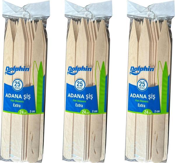 Dolphin Bambu Ahşap Adana Çöp Şiş - Boy : 24 Cm. / En : 2 Cm. - 25 Adetlik 3 Paket - Image 1