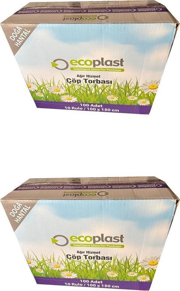 Ecoplast 240 Litre Siyah Hantal Konteyner Çöp Torbası - 100 x 150 Cm. - 600 Gr. - 10 Adetlik 20 Rulo - Image 1