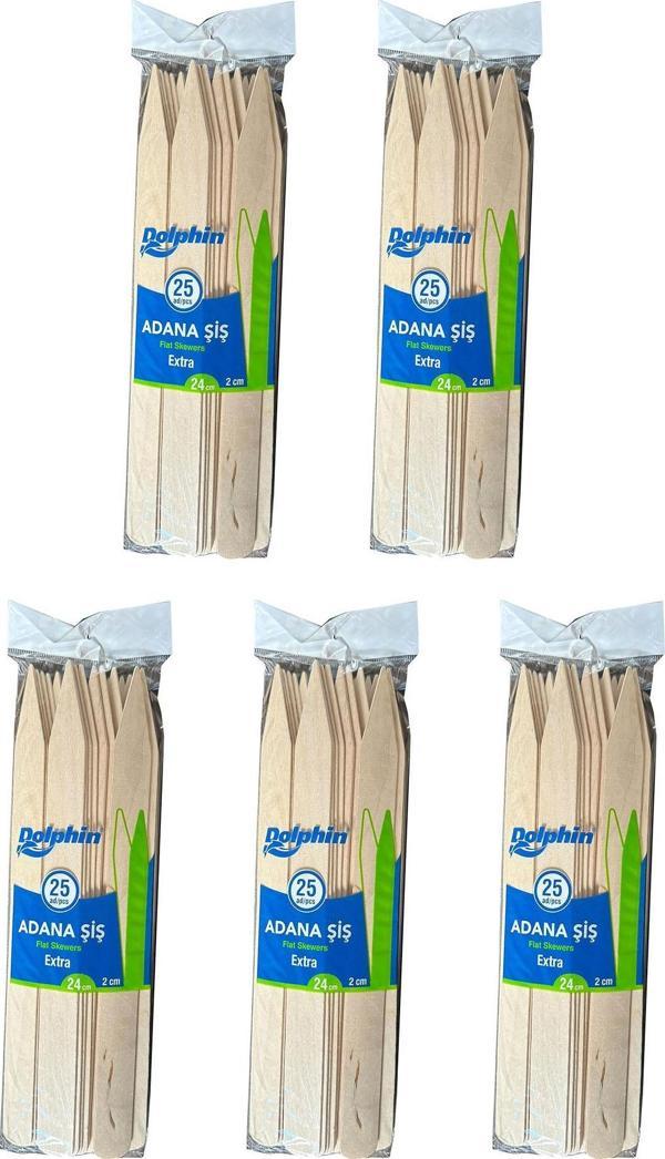 Dolphin Bambu Ahşap Adana Çöp Şiş - Boy : 24 Cm. / En : 2 Cm. - 25 Adetlik 5 Paket - Image 1
