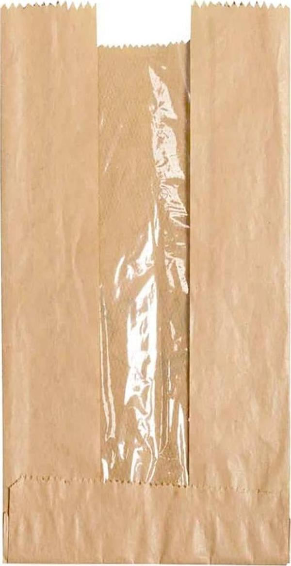 Pencereli Kraft Baget Ekmek Fırın Kese Kağıdı - Küçük boy - 12 x 28 Cm. - 0.5 Kg.lık - 10 Paket - Image 1