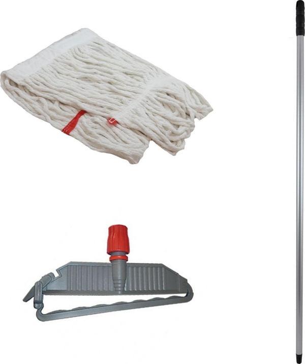Cod-Ex Geniş Islak Paspas Mop Takımı - Beyaz -Pamuklu -25 Cm. -500 Gr. -Mop + Metal Sap + Mop Tutucu - Image 1