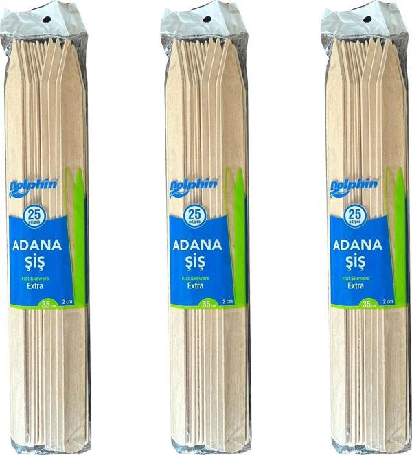 Dolphin Bambu Ahşap Adana Çöp Şiş - Boy : 35 Cm. / En : 2 Cm. - 25 Adetlik 3 Paket - Image 1