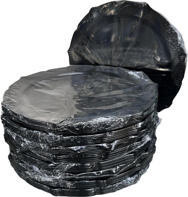 Omeyva Davet Parti Sunum Doğum Günü Siyah Renkli Sert Plastik Mika Tabak - 22 Cm. -6 Adetlik 10 Paket - Image 1