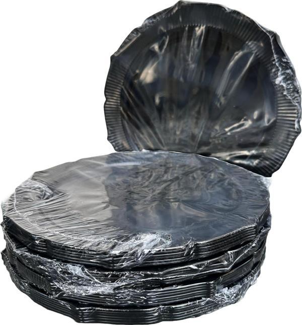 Omeyva Davet Parti Sunum Doğum Günü Siyah Renkli Sert Plastik Mika Tabak - 22 Cm. -6 Adetlik 5 Paket - Image 1