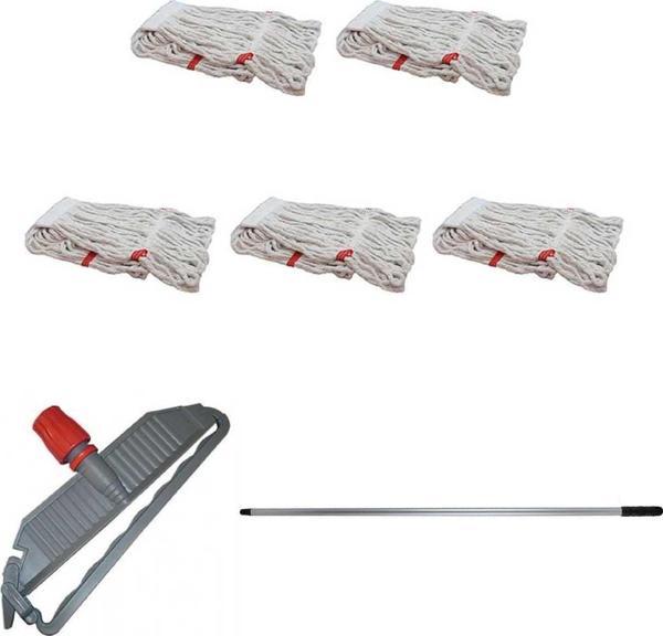 Cod-Ex Geniş Islak Paspas Mop Takımı Seti - 5 Adet Geniş Islak Mop Başlığı  + Metal Sap + Mop Tutucu - Image 1