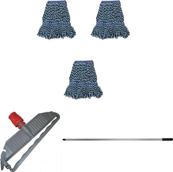 Cod-Ex Geniş Yedek Islak Mop Paspas Takımı - 3 ad 25 Cm. 500 Gr. Islak Mop + Mop Tutucu + Metal Vidalı Sap - Image 1