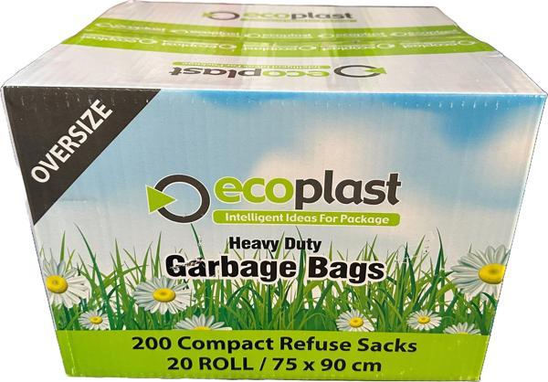 Ecoplast Battal Boy Siyah Çöp Torbası Poşeti - 300 Gr. - 75 x 90 Cm / 10 Adetlik 20 Rulo / Koli - Image 1