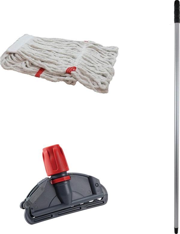 Dar Yedek Islak Mop Takımı - Beyaz 350 Gr. 17 Cm. Islak Mop + Metal Sap + Mop Tutucu - Image 1