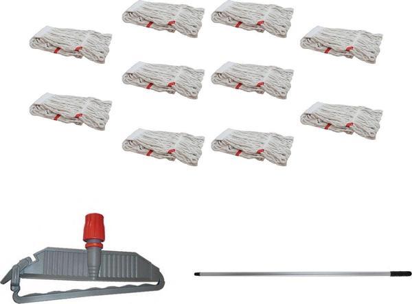 Geniş Yedek Islak Paspas Mop Takımı Seti - 10 Adet Geniş Islak Mop Başlığı  + Metal Sap + Mop Tutucu - Image 1