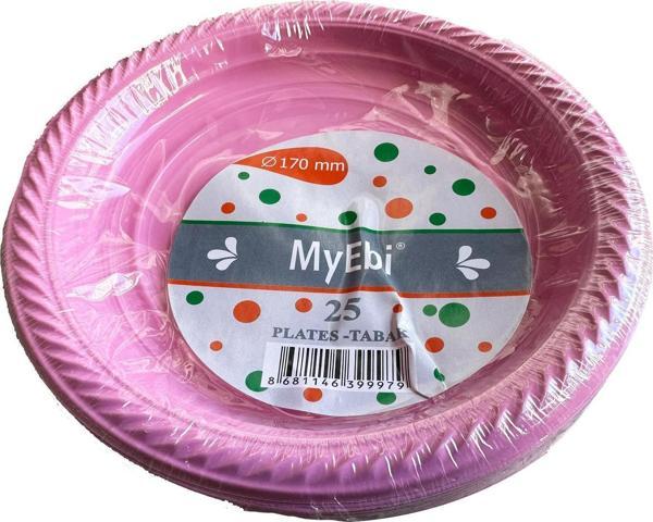 Roll-Up Kullan At Renkli Pembe Parti Davet Plastik Tabak - 17 Cm. - 25 Adetlik Paket - Image 1