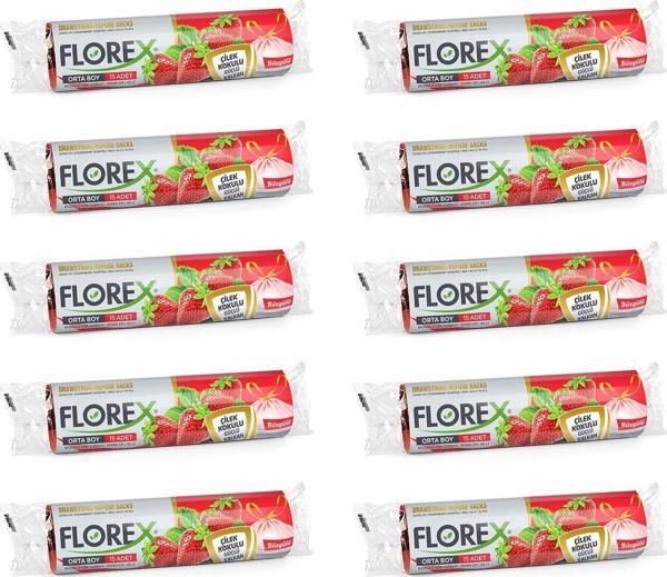 Florex 40 Litre Büzgülü Çilek Kokulu Çöp Torbası Poşeti / 55 x 60 Cm. - 10 Adetlik 10 Rulo - Image 1