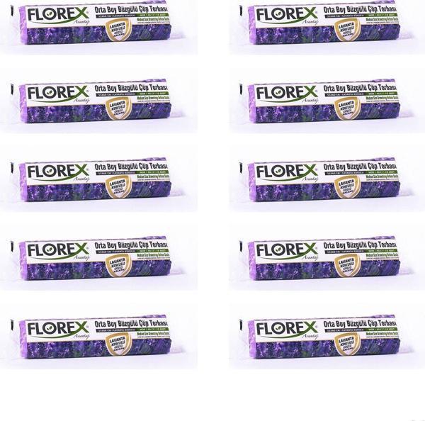 Florex 40 Litre Büzgülü Lavanta Kokulu Çöp Torbası Poşeti / 55 x 60 Cm. - 10 Adetlik 10 Rulo - Image 1