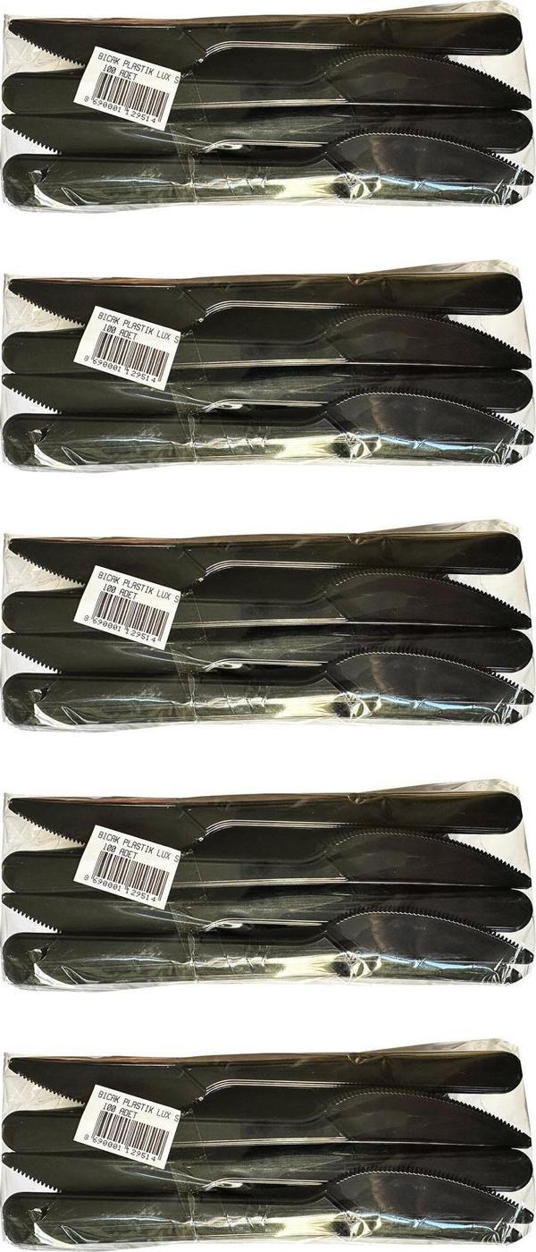 Siyah Plastik Bıçak - Parti Davet Piknik Yemek Bıçağı - 18 Cm. - 100'lü 5 Paket - Image 1