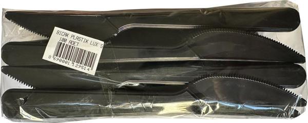 Siyah Plastik Bıçak - Parti Davet Piknik Yemek Bıçağı - 18 Cm. - 100'lü Paket - Image 1