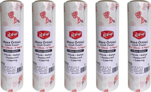 Roll-Up Çiçek Desenli Tek Kullanımlık Laminelli Kağıt Masa Örtüsü - 100x150 Cm. - 16 Yaprak 5 Rulo - Image 1
