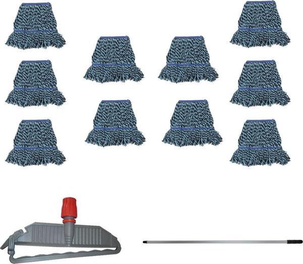 Cod-Ex Geniş Yedek Islak Mop Paspas Takımı - 10 ad 25 Cm. 500 Gr. Islak Mop + Mop Tutucu + Metal Vidalı Sap - Image 1