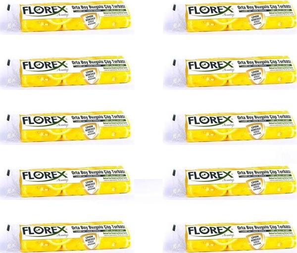 Florex 40 Litre Büzgülü Limon Kokulu Sarı Çöp Torbası Poşeti / 55 x 60 Cm. - 10 Adetlik 10 Rulo - Image 1