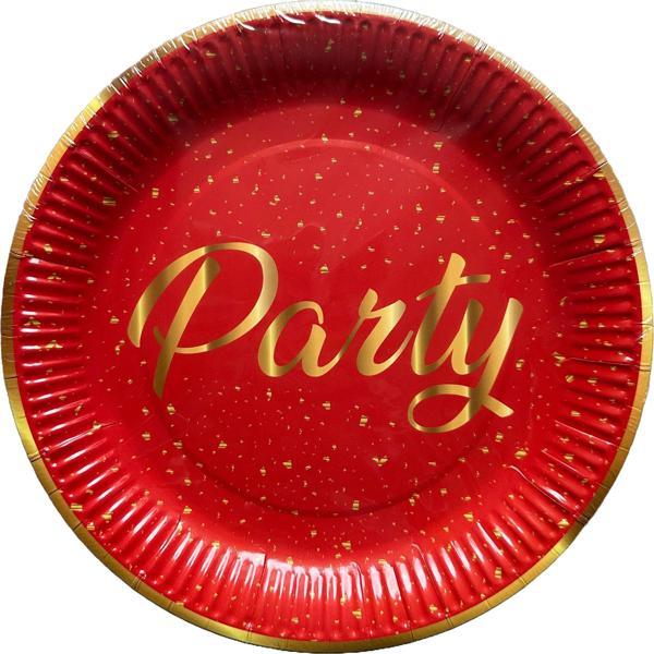 Roll-Up Doğum Günü Işıltılı Kırmızı Party Yazılı Karton Tabak - 22 Cm. - 8 Adetlik 1 Paket - Image 1