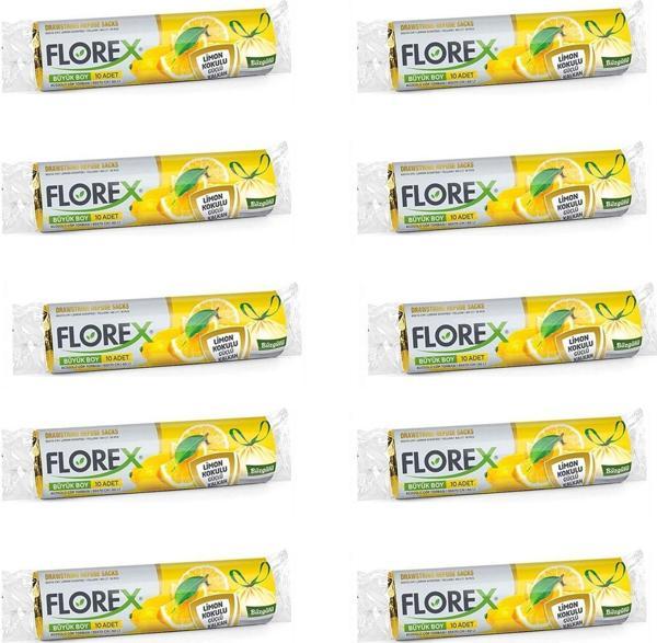 Florex 60 Litre Büzgülü Limon Kokulu Sarı Çöp Torbası Poşeti / 65 x 70 Cm. - 10 Adetlik 10 Rulo - Image 1