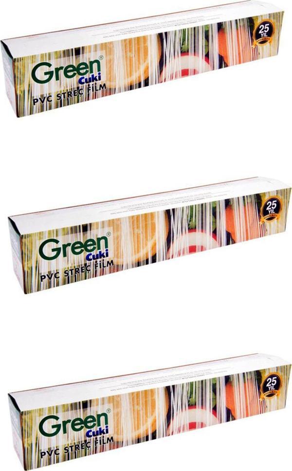 Green PVC Streç Film Folyo - Gıdaya Uygun - 9 Mikron - 45 Cm. x 300 Metre - 3 Paket - Image 1