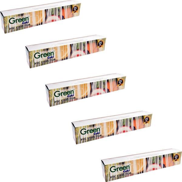 Green PVC Streç Film Folyo - Gıdaya Uygun - 9 Mikron - 45 Cm. x 300 Metre - 5 Paket - Image 1