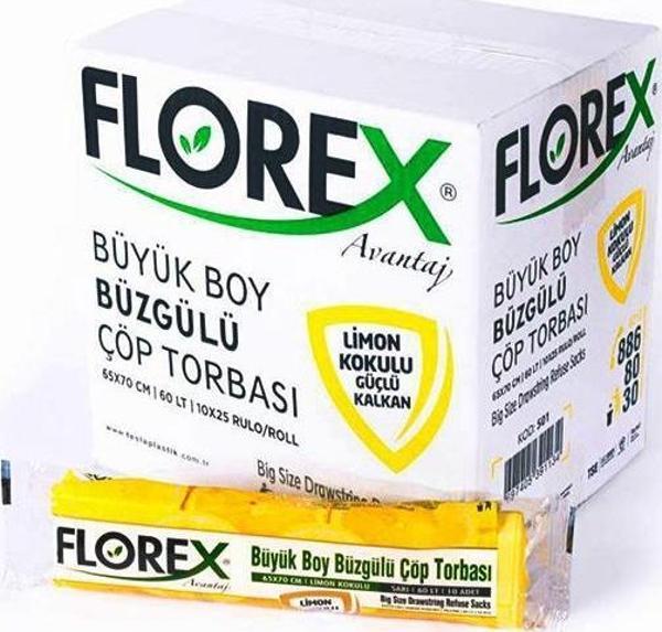 Florex 60 Litre Büzgülü Limon Kokulu Sarı Çöp Torbası Poşeti / 65 x 70 Cm. - 10x25 Rulo / Koli - Image 1