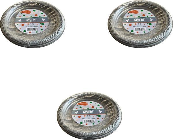 Roll-Up Kullan At Renkli Gri Parti Davet Plastik Tabak - 22 Cm. - 25 Adetlik 3 Paket - Image 1