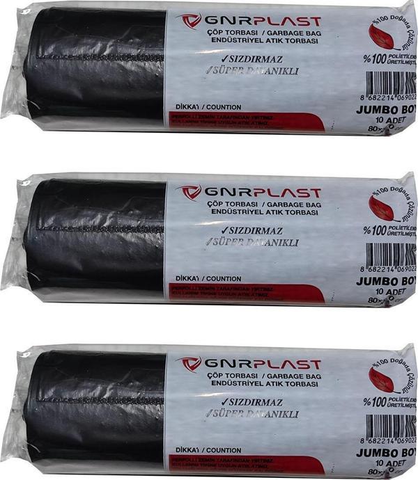 GNR Endüstriyel Jumbo Çöp Torbası Poşeti - 2 Kat - Siyah - 400 Gr. - 80x110 Cm. - 10 Adetlik 3 Rulo - Image 1