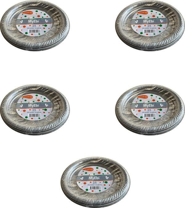 Roll-Up Kullan At Renkli Gri Parti Davet Plastik Tabak - 22 Cm. - 25 Adetlik 5 Paket - Image 1