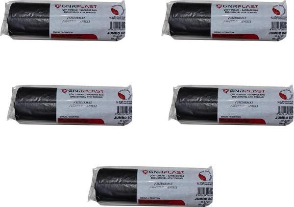 GNR Endüstriyel Jumbo Çöp Torbası Poşeti - 2 Kat - Siyah - 400 Gr. - 80x110 Cm. - 10 Adetlik 5 Rulo - Image 1