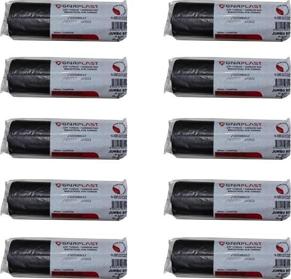 GNR Endüstriyel Jumbo Çöp Torbası Poşeti - 2 Kat - Siyah - 400 Gr. - 80x110 Cm. -10 Adetlik 10 Rulo - Image 1