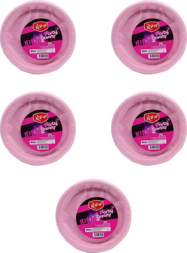 Roll-Up Kullan At Renkli Pembe Parti Davet Plastik Tabak - 22 Cm. - 25 Adetlik 5 Paket - Image 1