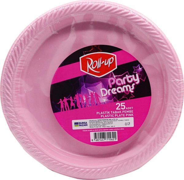 Roll-Up Kullan At Renkli Pembe Parti Davet Plastik Tabak - 22 Cm. - 25 Adetlik Paket - Image 1