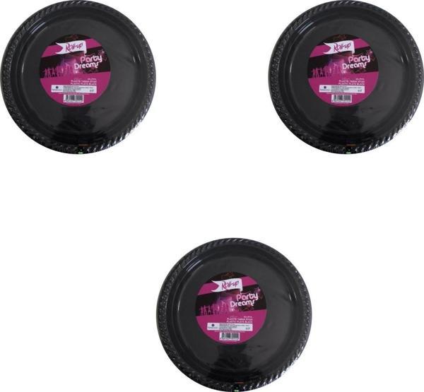 Roll-Up Kullan At Renkli Siyah Parti Davet Plastik Tabak - 22 Cm. - 25 Adetlik 3 Paket - Image 1