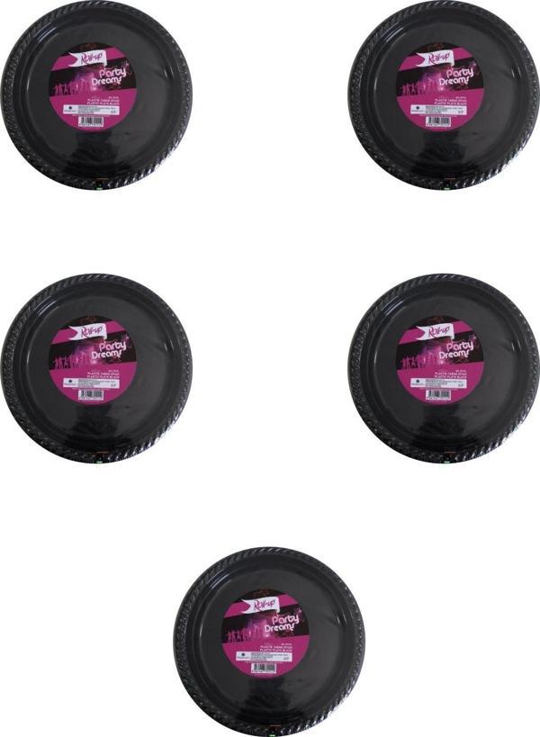 Roll-Up Kullan At Renkli Siyah Parti Davet Plastik Tabak - 22 Cm. - 25 Adetlik 5 Paket - Image 1