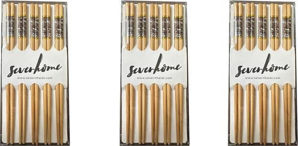 Desenli Yıkanabilir Kore Japon Çin Bambu Chopsticks Yemek Çubuğu - 24 Cm. - 5 Çiftlik 3 Paket - Image 1