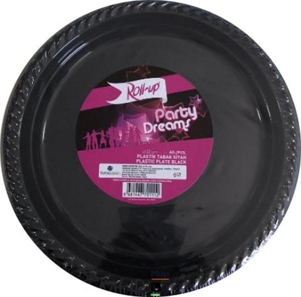 Roll-Up Kullan At Renkli Siyah Parti Davet Plastik Tabak - 22 Cm. - 25 Adetlik Paket - Image 1