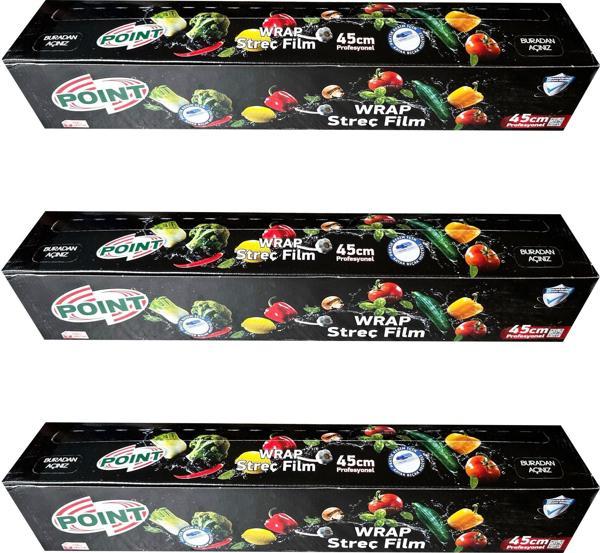 Point Şeffaf Mutfak Rulo Streç Film Folyo - 45 Cm. x 250 Metre - Gıdaya Uygun - 3 Paket - Image 1