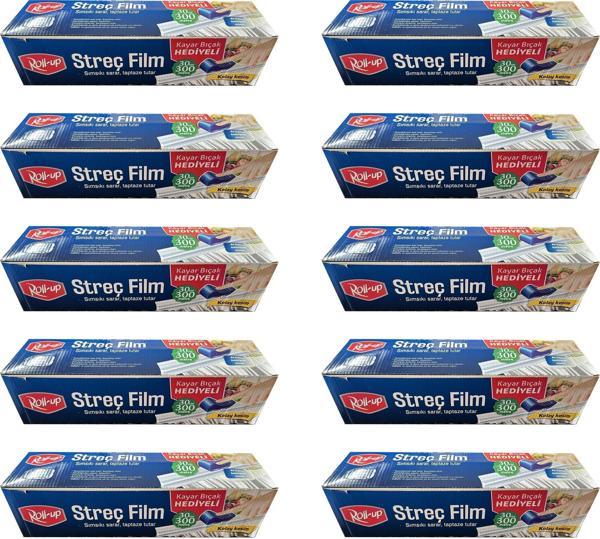 Roll-Up Şeffaf Mutfak Rulo Streç Film Folyo - 30 Cm. x 300 Metre - Gıdaya Uygun - 10 Paket - Image 1