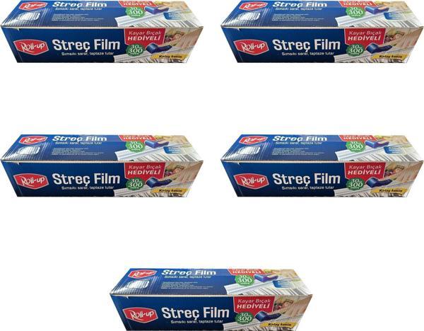 Roll-Up Şeffaf Mutfak Rulo Streç Film Folyo - 30 Cm. x 300 Metre - Gıdaya Uygun - 5 Paket - Image 1