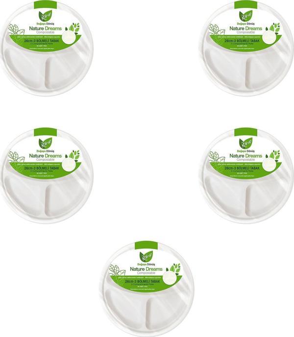 Roll-Up Nature Ekolojik Karton Kağıt Tek Kullanımlık 3 Bölmeli Tabak - 26 Cm. - 50 Adetlik 5 Paket - Image 1