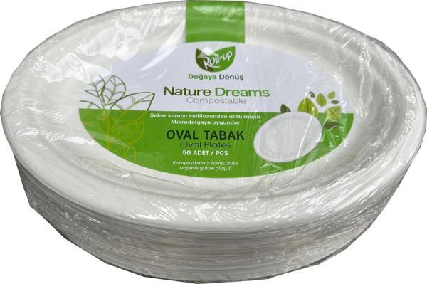 Roll-Up Nature Ekolojik Karton Kağıt Tek Kullanımlık Oval Tabak - 20x26 Cm. - 50 Adetlik 1 Paket - Image 1
