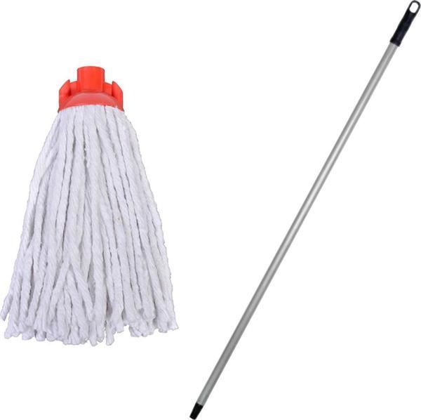 Titiz İspanyola Islak Yedek Mop Takımı - Beyaz Cotton Mop + Metal Vidalı Sap - 1 Adet - Image 1