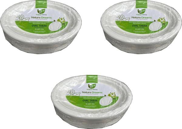 Roll-Up Nature Ekolojik Karton Kağıt Tek Kullanımlık Oval Tabak - 20x26 Cm. - 50 Adetlik 3 Paket - Image 1