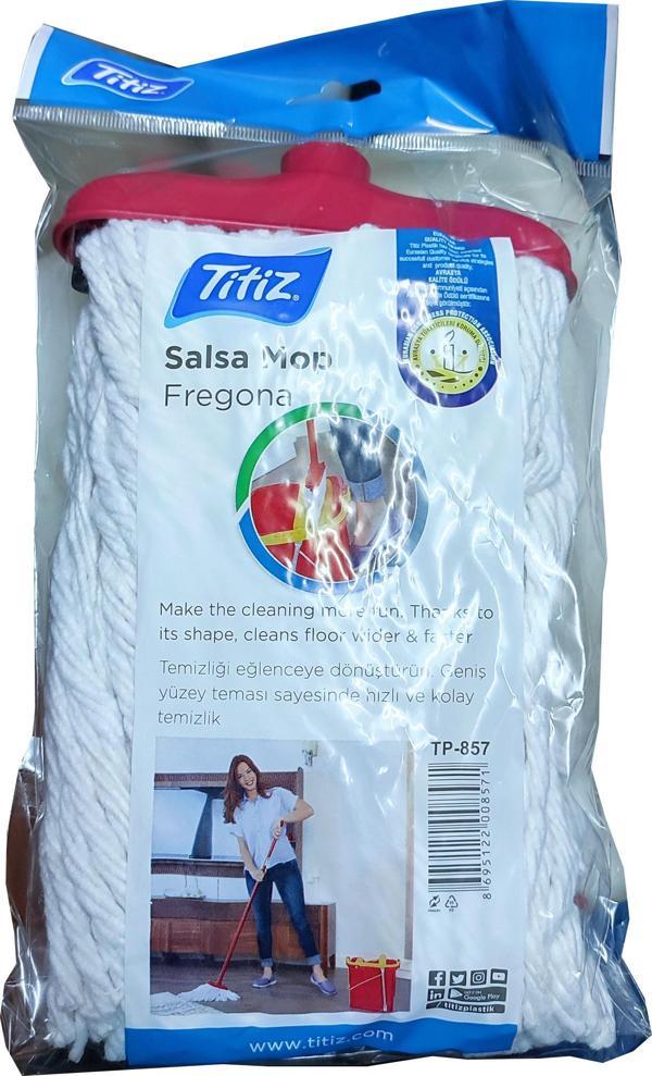 Titiz Salsa TP-857 Yedek Geniş Takozlu Islak İpli Mop Paspas Başlığı - Püskül - 16 Cm. - Image 1
