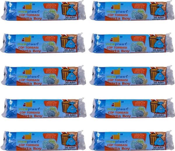 Niceplast Mavi Orta Boy 55x60 Cm. 30 Litre Çöp Torbası Poşeti - 20 Adetlik 10 Rulo - Image 1